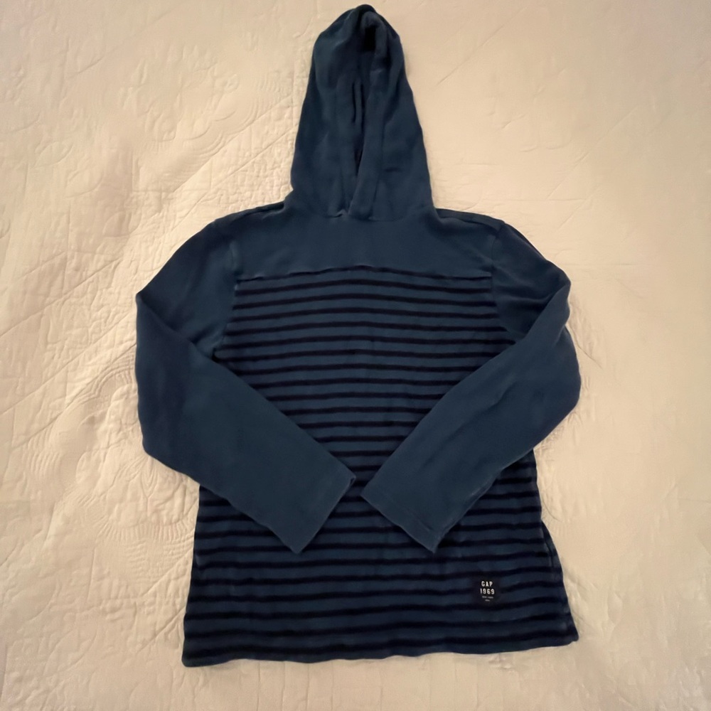 Gap Blue Striped Long-Sleeve Hooded Shirt Boys Large